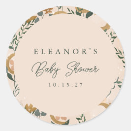 Boho Blush Green Botanical Moon Custom Baby Dusche Runder Aufkleber