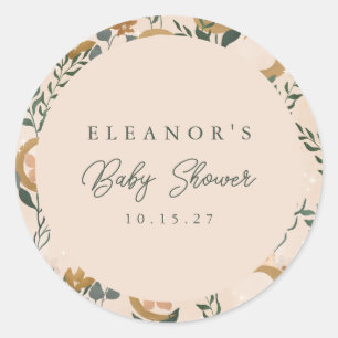 Boho Blush Green Botanical Moon Custom Baby Dusche Runder Aufkleber