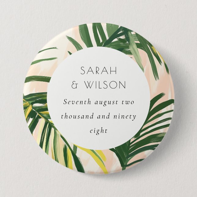 Boho Blush Green Palm Beach Hochzeit Button (Vorderseite)