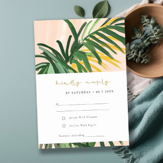 Boho Blush Green Palm Beach Hochzeit RSVP Karte