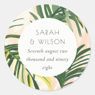 Boho Blush Green Palm Beach Hochzeit Runder Aufkleber