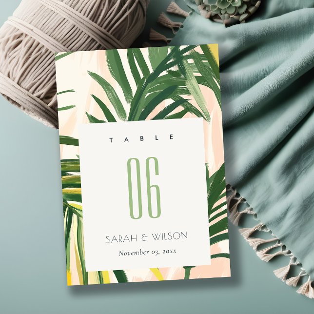 Boho Blush Green Palm Beach Hochzeit Tischnummer (Von Creator hochgeladen)