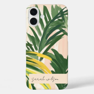 Boho Blush Green Tropical Palm Beach Blätter iPhone 16 Plus Hülle