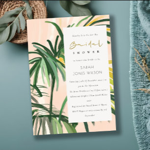 Boho Blush Green Tropical Palm Beach Brautparty Einladung