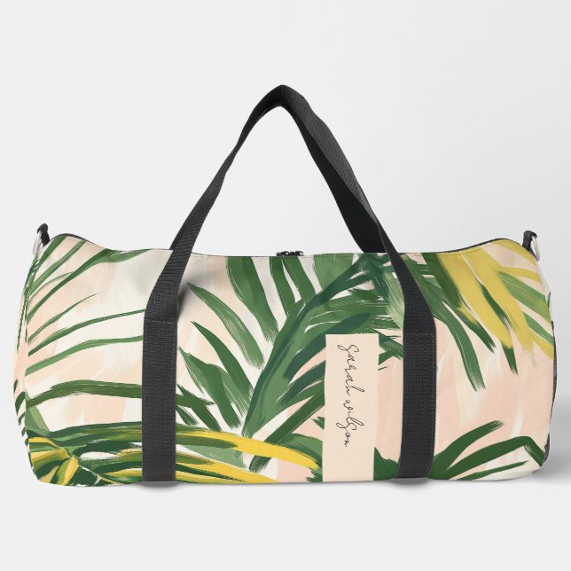 Boho Blush Green Tropical Palm Blätter Beach Duffle Bag (Vorderseite)
