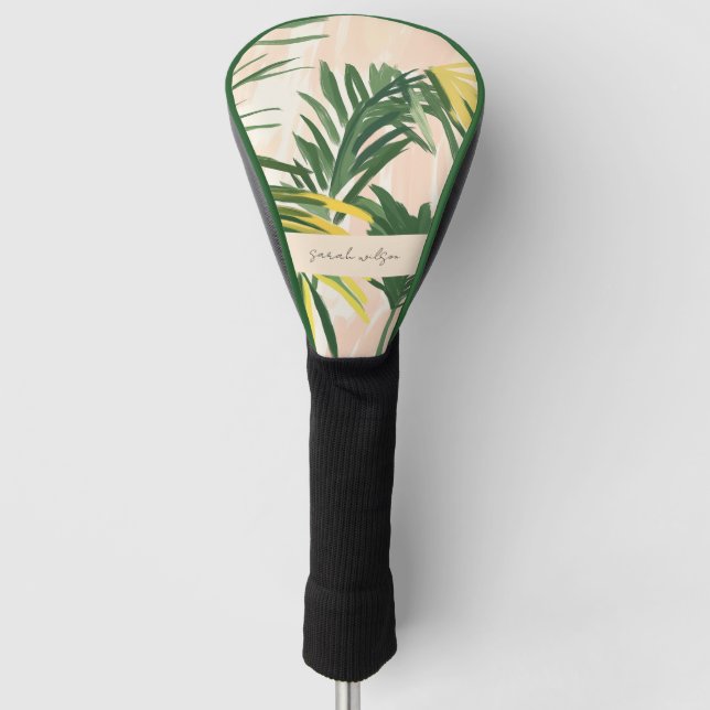 Boho Blush Green Tropical Palm Blätter Beach Golf Headcover (Vorderseite)
