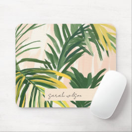 Boho Blush Green Tropical Palm Blätter Beach Mousepad