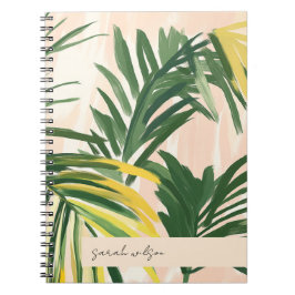 Boho Blush Green Tropical Palm Blätter Beach Notizblock
