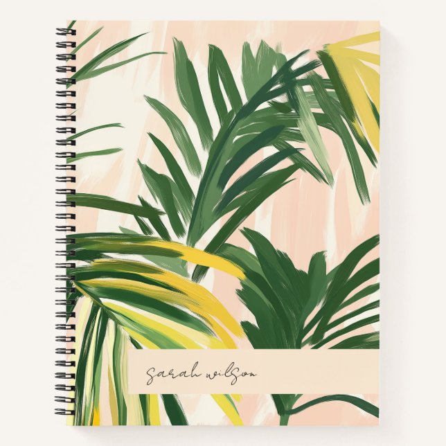 Boho Blush Green Tropical Palm Blätter Beach Notizbuch (Vorderseite)