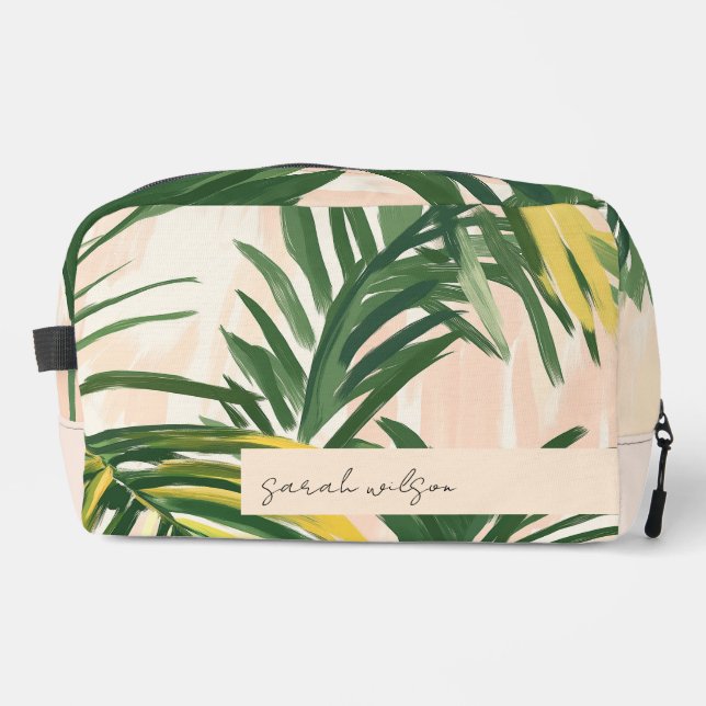 Boho Blush Green Tropical Palm Blätter Beach Waschbeutel (Vorderseite)