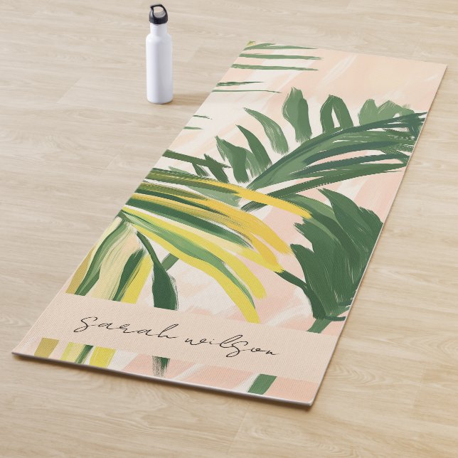 Boho Blush Green Tropical Palm Blätter Beach Yogamatte (Beispiel)