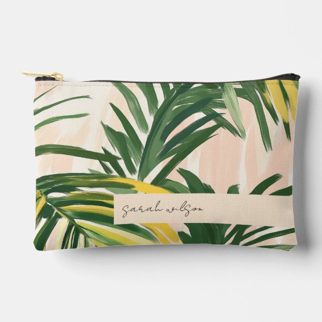 Boho Blush Green Tropical Palm Blätter Beach Zubehörtasche (Vorderseite)