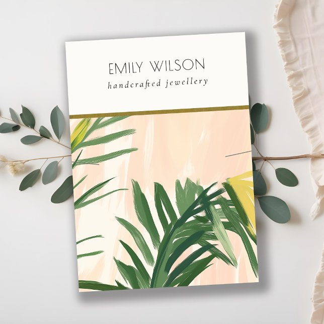 Boho Blush Green Tropical Palm Blätter Necklace Visitenkarte (Von Creator hochgeladen)