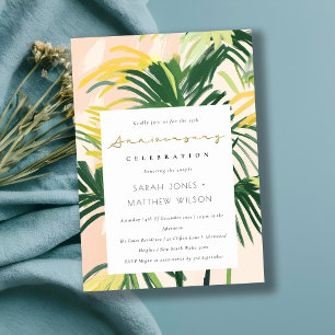 Boho Blush Green Tropical Palm Hochzeitstag Einladung
