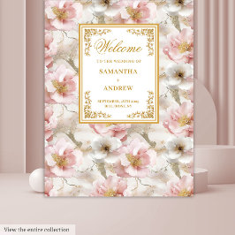 Boho Blush Ivory Gold Floral Wedding Banner Wandteppich