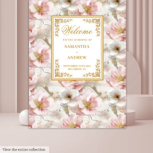 Boho Blush Ivory Gold Floral Wedding Banner Wandteppich