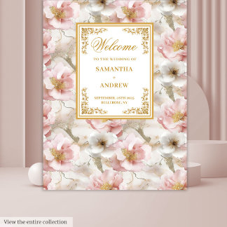 Boho Blush Ivory Gold Floral Wedding Banner Wandteppich