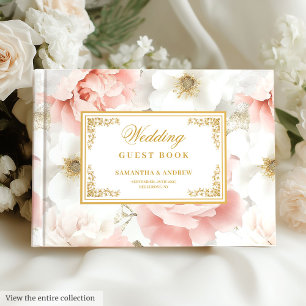 Boho Blush Ivory Gold Floral Wedding Guest Book Gästebuch
