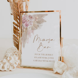 Boho Blush Pampas Floral Mimosa Bar Dusche Zeichen Poster