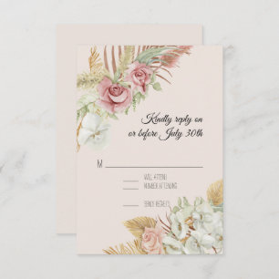 BOHO Blush Pampas Foliage Palm Rose Wreath UAWG RSVP Karte