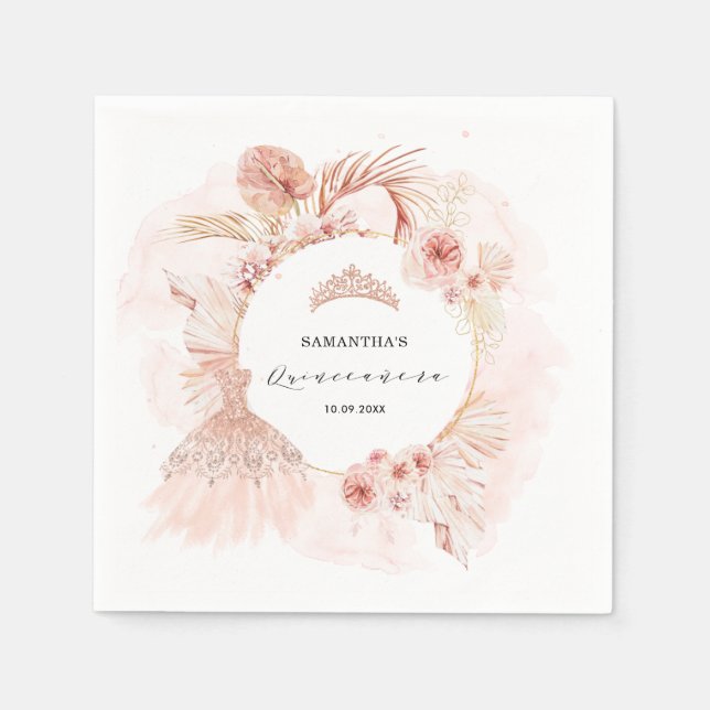 Boho Blush Pampas Glitzer Dress Quinceanera Serviette (Vorderseite)