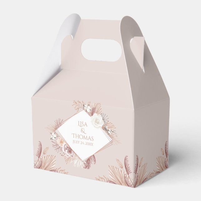 Boho Blush Pampas Grass Gastgeschenk Hochzeit Box Geschenkschachtel (Vorderseite)