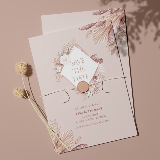 Boho Blush Pampas Grass Save the Date Karte (Von Creator hochgeladen)