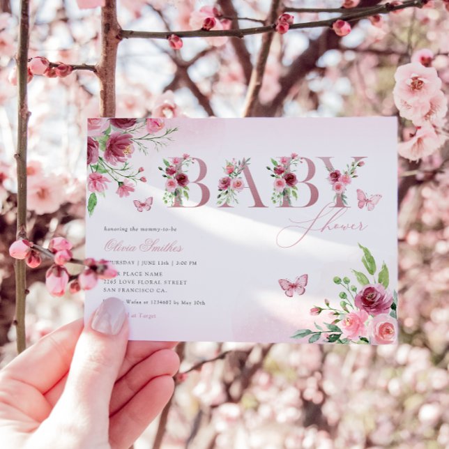 Boho Blush Pink Aquarell Floral Girl Babydusche Einladung (Von Creator hochgeladen)