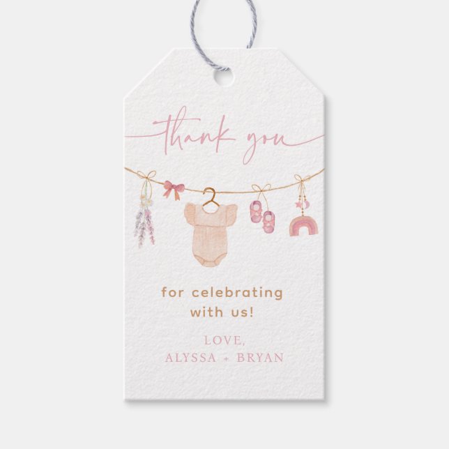 Boho Blush Pink Baby Clothes Girl Babydusche Geschenkanhänger (Vorderseite)