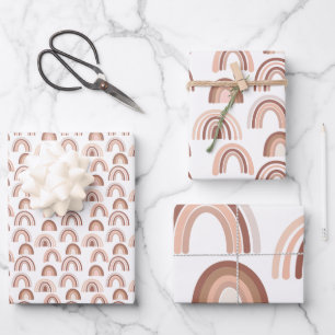 Boho Blush Pink Beige Rainbow Geschenkpapier Set