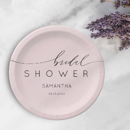 Boho Blush Pink & Black Calligraphy Brautparty Pappteller