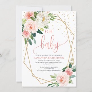 Boho Blush Pink Bloral Baby Dusche Einladung