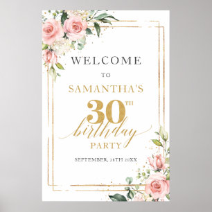 Boho blush pink Blume 30. Geburtstag Begrüßung Poster