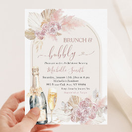 Boho Blush Pink Blumenbrunch Bubbly Brautparty Einladung