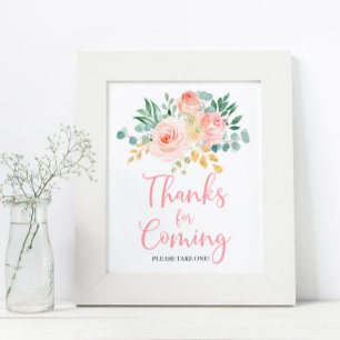 Boho Blush Pink Blumendusche Danke für das Kommen Poster