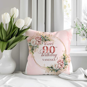 Boho Blush Pink Blumenkissen zum 90. Geburtstag Kissen
