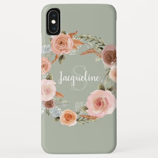 Boho Blush Pink Blumenkreide Name Case-Mate iPhone Hülle (Rückseite)
