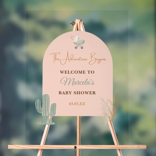 Boho Blush Pink Boho Babydusche Begrüßungszeichen Acrylschild (Neutral)