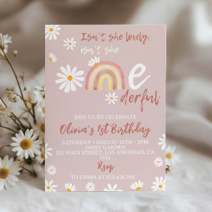 Boho Blush Pink Daisy Einladung zum 1. Geburtstag