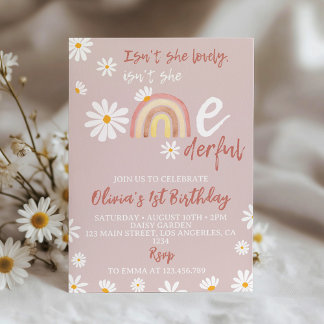 Boho Blush Pink Daisy Einladung zum 1. Geburtstag