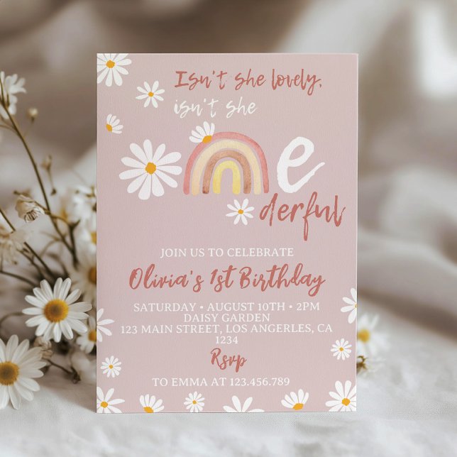 Boho Blush Pink Daisy Einladung zum 1. Geburtstag (Von Creator hochgeladen)