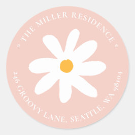 Boho Blush Pink Daisy Floral Rücksendeadresse Runder Aufkleber