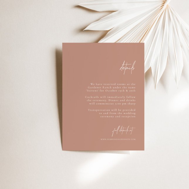 Boho Blush Pink Elegante Minimalistische Hochzeits Begleitkarte (Boho Blush Pink Elegant Minimalist Wedding Details Enclosure Card)