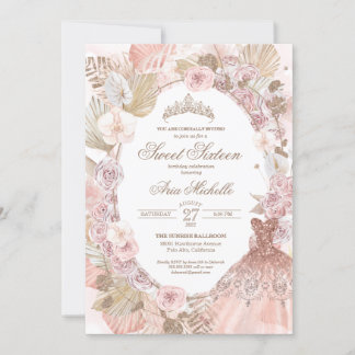 Boho Blush Pink Floral 16 . Geburtstag 16. Geburts Einladung