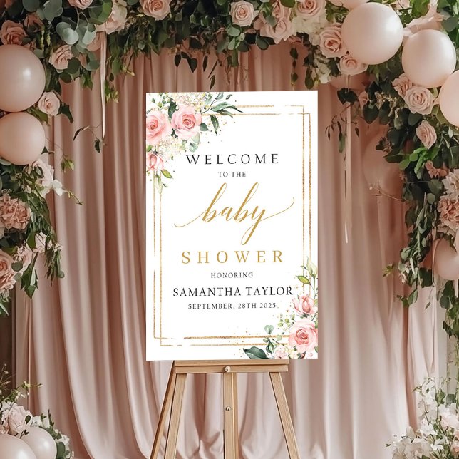 Boho blush pink floral Baby Dusche Begrüßungspaket Poster (Boho blush pink floral Baby shower welcome poster)