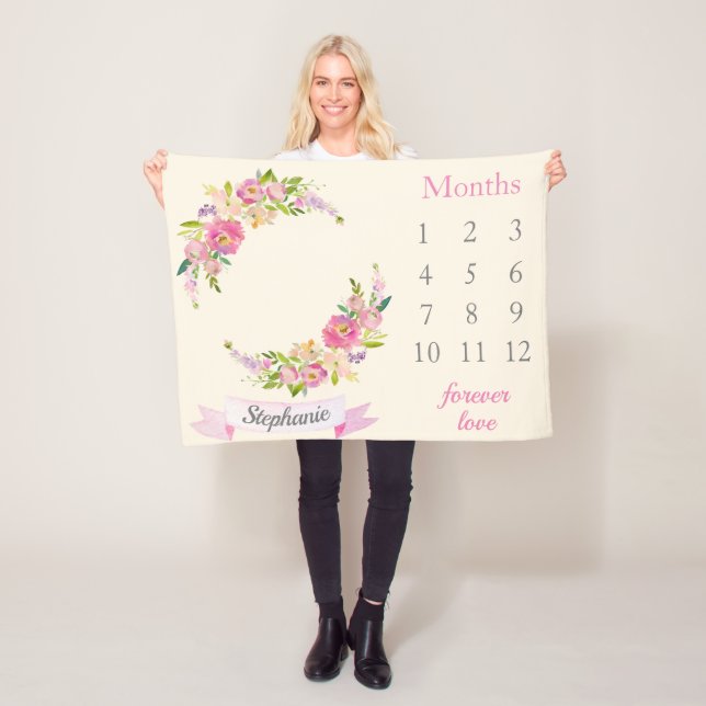 Boho Blush PInk Floral Baby Girl Milestone Baby Fleecedecke (Beispiel)