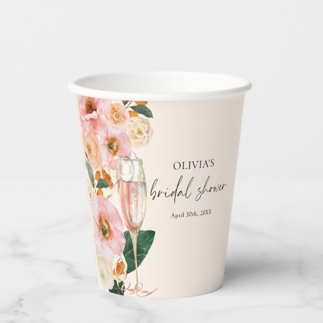 Boho Blush Pink Floral Champagne Pappbecher (Vorderseite)