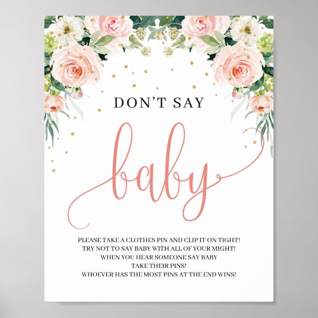 Boho blush pink floral nicht sagen Baby-Signage-Sp Poster (Vorne)
