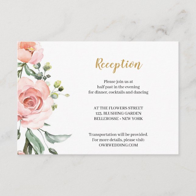 Boho Blush Pink Floral Rose Goldene geometrische E Begleitkarte (Vorderseite)