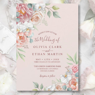 Boho Blush Pink Floral Rustikale Hochzeit Einladun Einladung